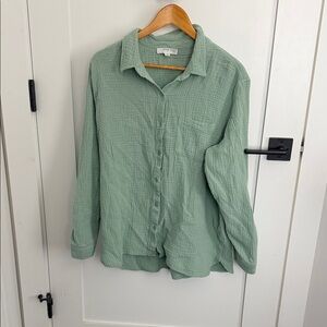 Anne Klein Sage Green Casual Button-Down Shirt